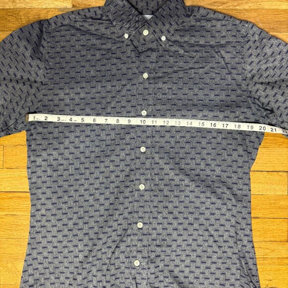 Ledbury Mens Grey with Blue Rectangle Pattern Long Sleeve Button Down Size M - Picture 6 of 8